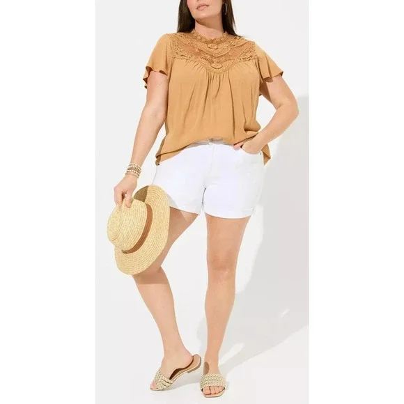 Torrid Washable Crinkle Gauze Yoke Flutter SS Top Plus Size 2 2X Boho Festival - Picture 14 of 14